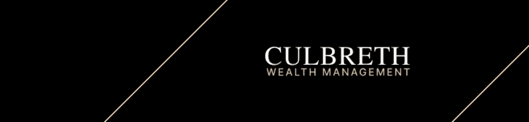 An elegant black business card with a diagonal gold line separating the company name 