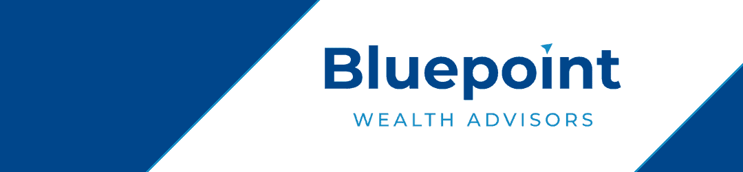 Logo of bluepoint wealth advisors on a sleek blue and white banner.