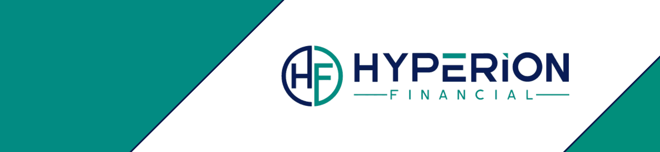 Hyperion financial: sophisticated logo design showcasing corporate elegance and financial expertise, displayed on a sleek aqua green and white background.
