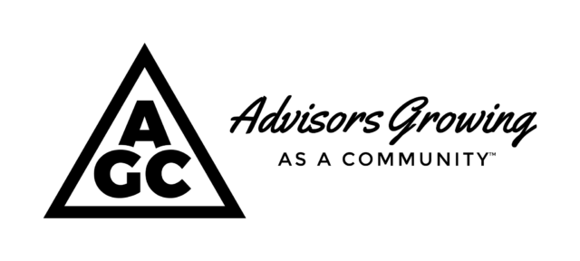 Logo of 'advisors growing as a community' featuring an initialism agc inside a triangle.