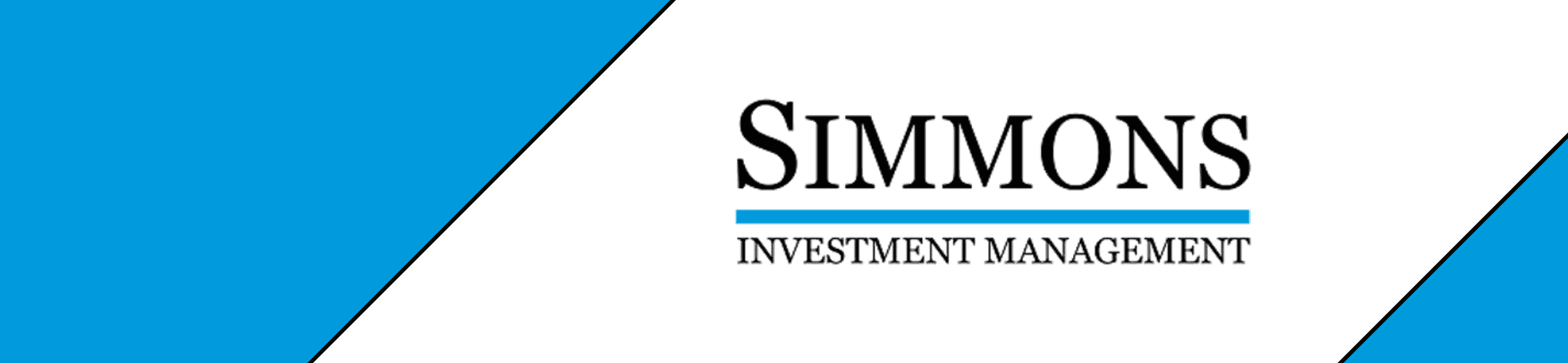 Corporate branding banner for simmons investment management with a sleek blue and white color scheme.