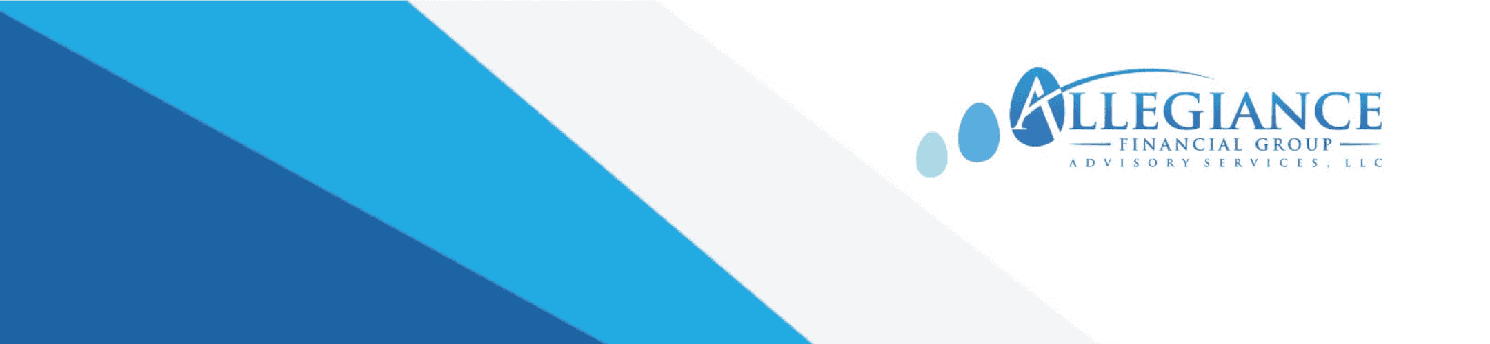 Three diagonal blue stripes on the left merge into a white background. On the right, the blue logo and text read: 