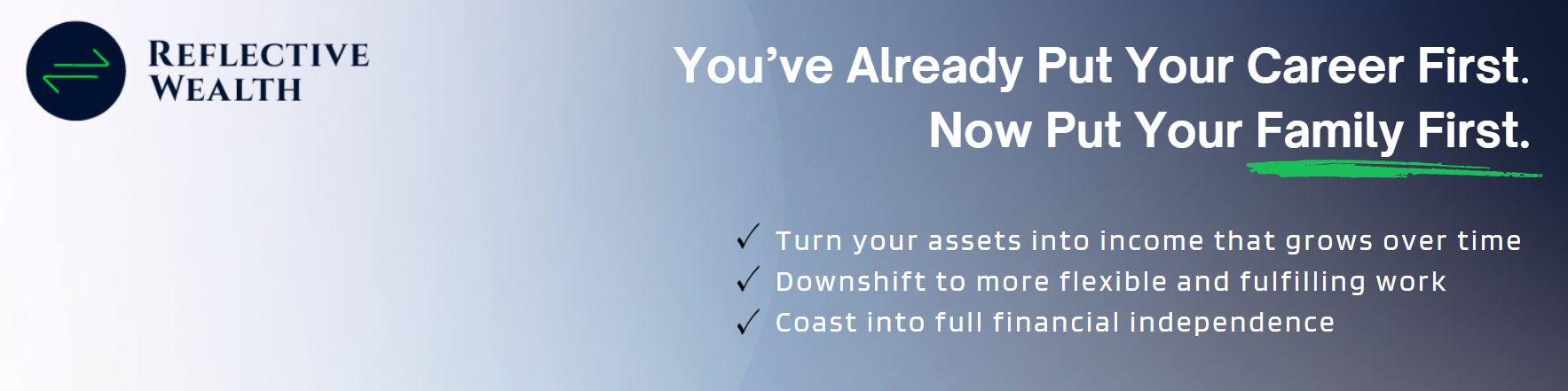 A banner for Reflective Wealth with the text: 